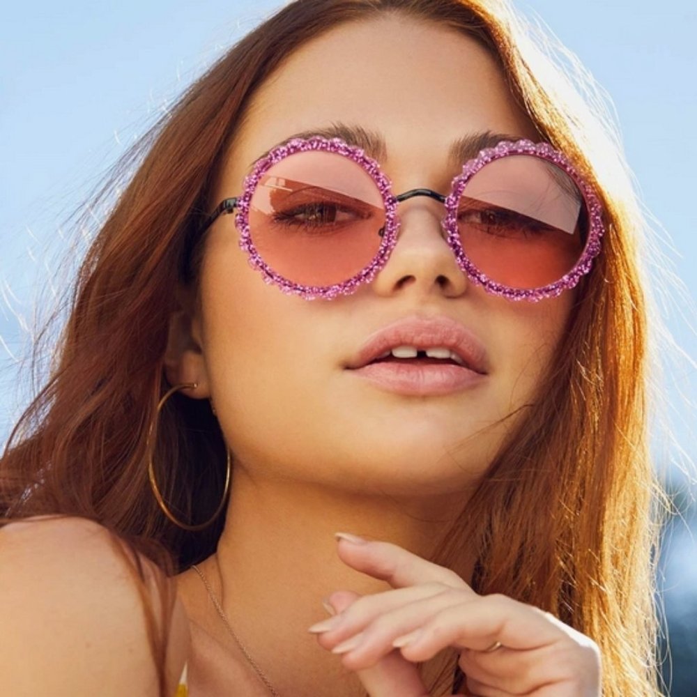 NWT Diff dixie black pink glitter round sunglasses - Picture 1 of 11